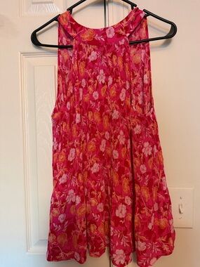 Pleione Pink & Orange Floral Sleeveless Halter Tank